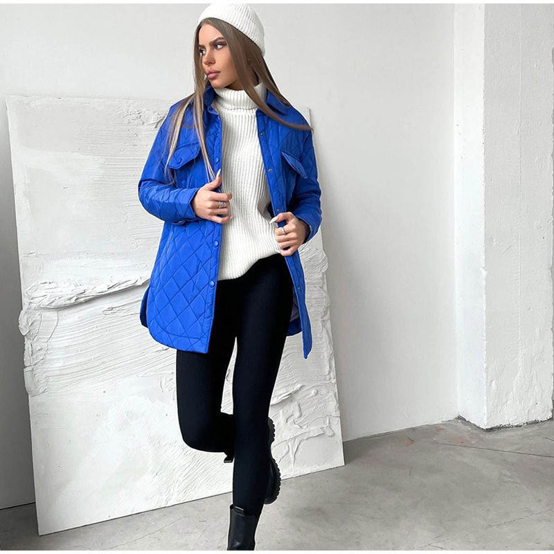 Women's Long Breasted Lapel Loose Warm Rhombus Coats