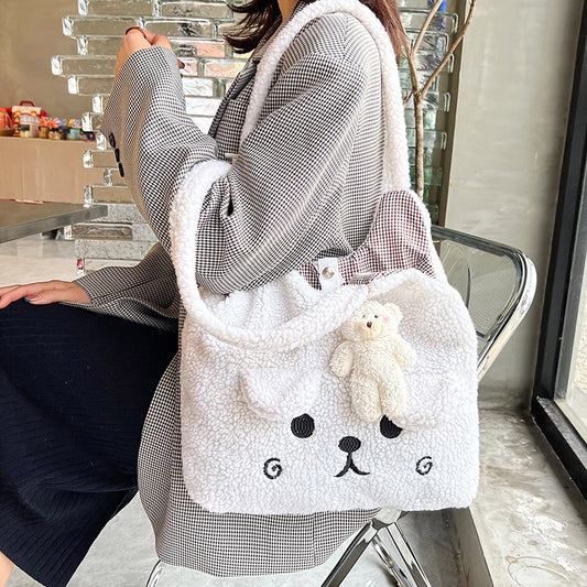 Women's Plush Bear Cute Ears Autumn Personality Trend Shoulder Bags