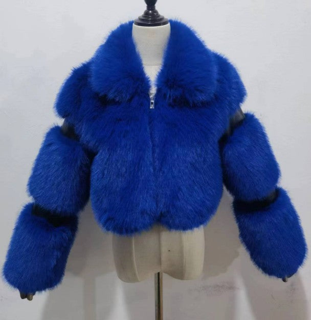 Women's Fur Imitation Stitching Lapel Artificial Coats