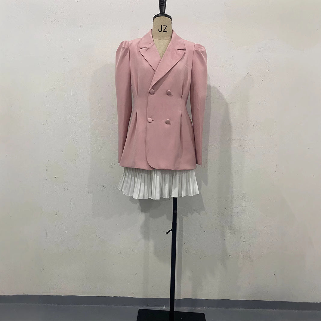 Autumn Pink Heart Breasted Long Sleeve Suits