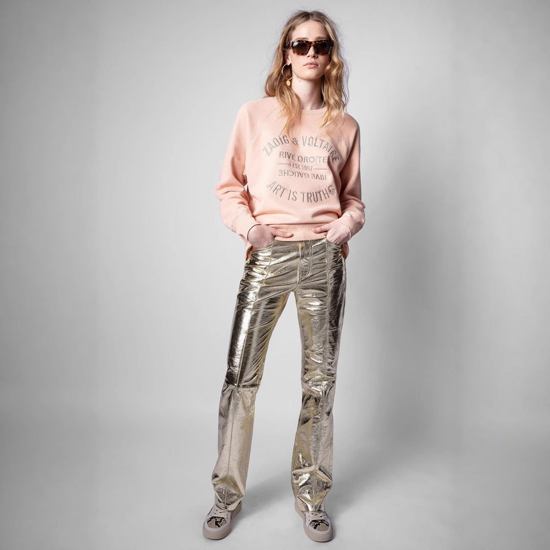 Women's Minority Classic Letter Embroidery Pink Cotton Sweaters
