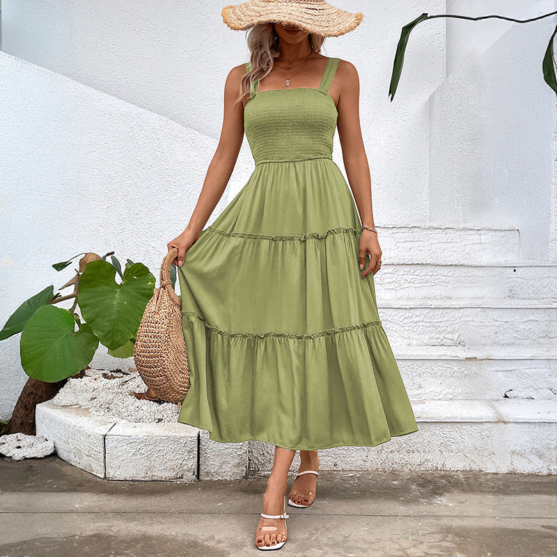 Popular Casual Vacation Versatile Solid Color Dresses
