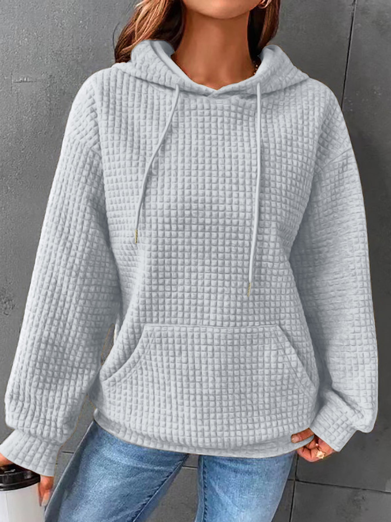 Women's Waffle Hooded Long Sleeve Letter Print Sweatshirt Loose Women's Sweater, Sweater