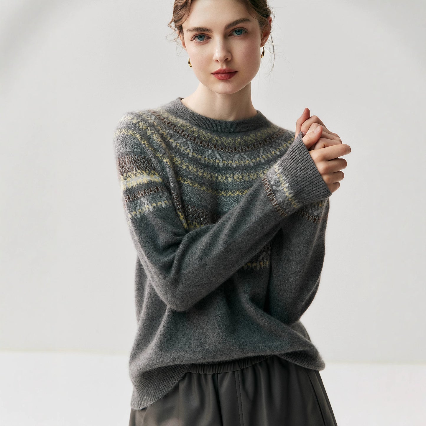 Women's Cashmere Jacquard Knitted Loose Pullover Bottoming Sweaters