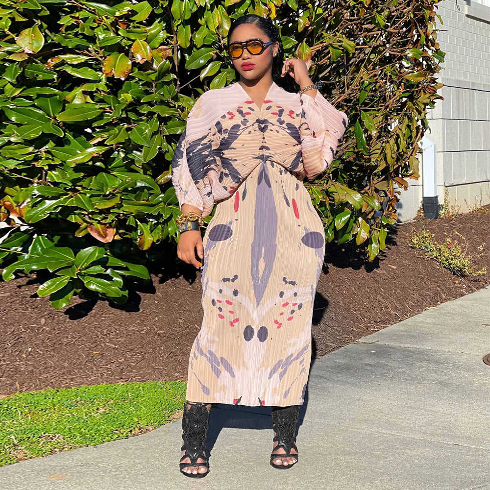 Women's Summer Color Batwing Sleeve Printed Dress Dresses