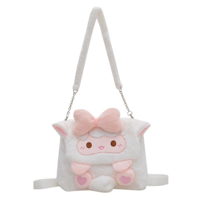 Bow Little Lamb Plush Doll Heart Shoulder Bags