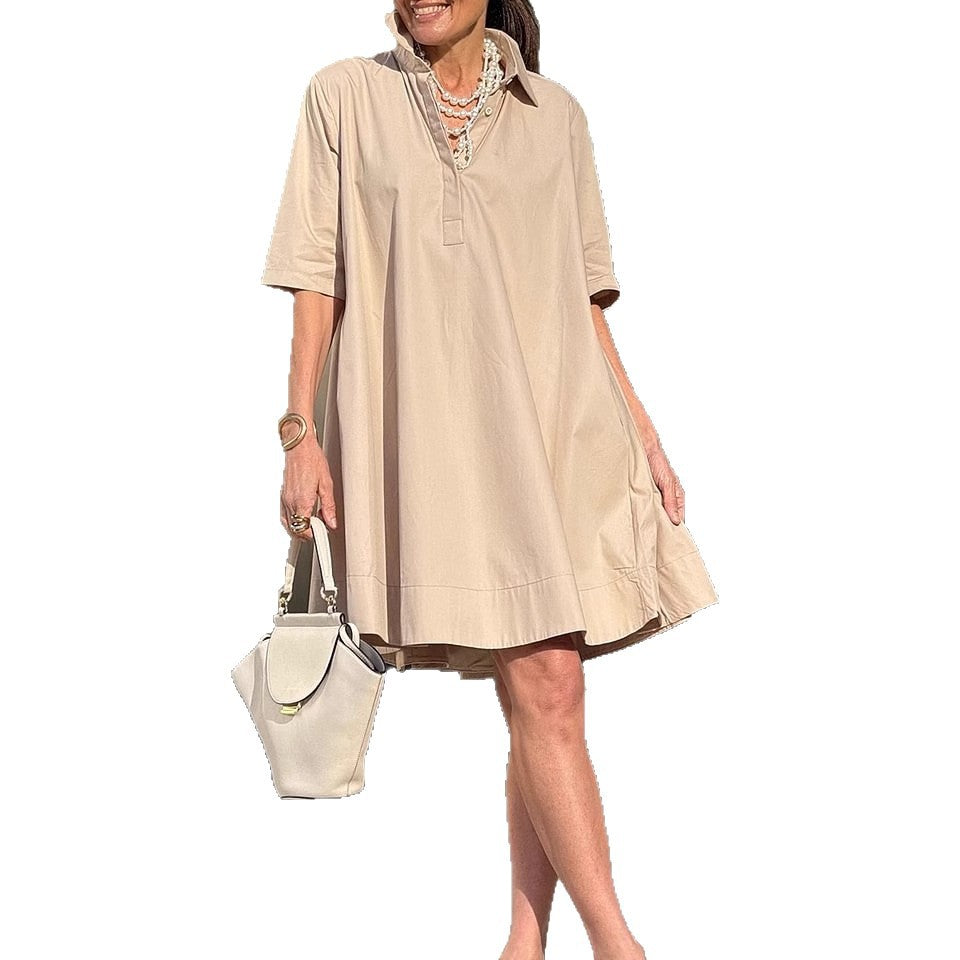 Women's Patchwork Contrast Color Casual Temperament Cotton Dress