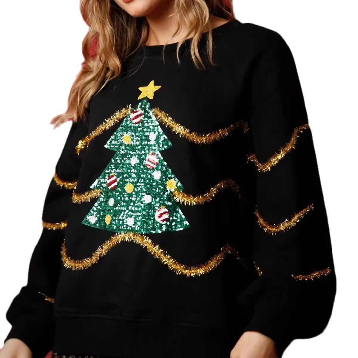 Women's Christmas Tree Sequined Long-sleeved Casual Loose Sweaters