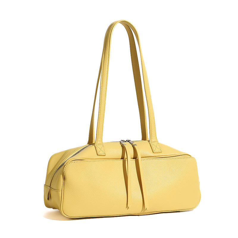 Women's Layer Cowhide Bowling Underarm Toast Pillow Tote Bags