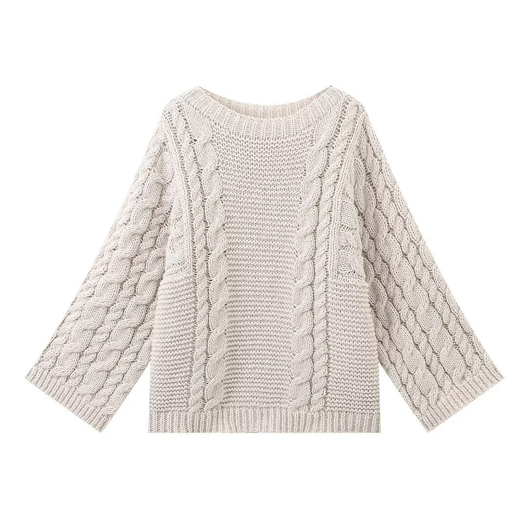 Autumn Twist Texture Round Neck Pullover Sweaters