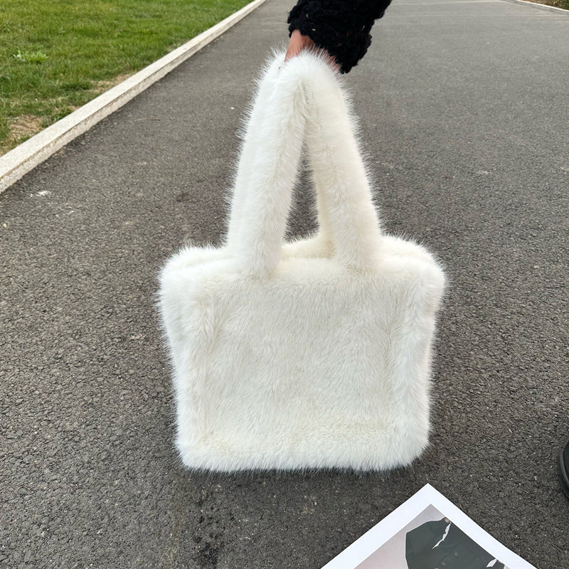 Large Capacity Imitation Fox Fur Portable Plush Handbags
