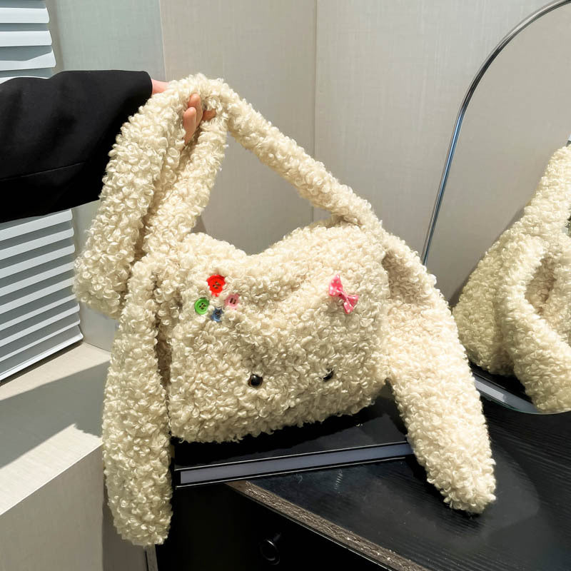 Cartoon Puppy Plush Cute Versatile Large Crossbody Bags