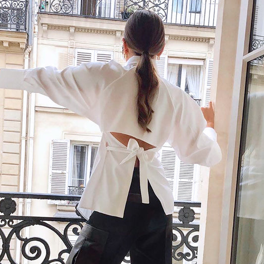 Women's Simple Fashion White Mid-length Bottoming Shirt Blouses