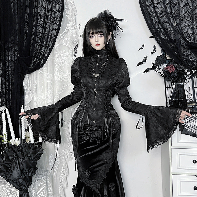 Shirt Asian Culture Dark Style Bell Sleeve Blouses