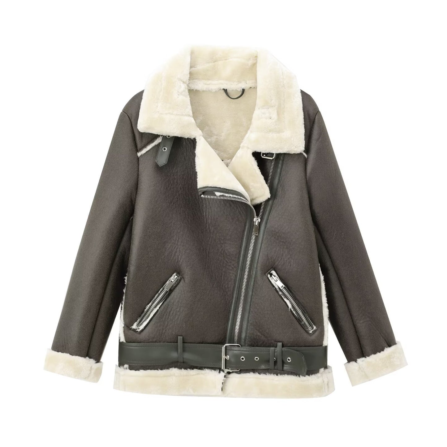 Women's Fashion Polo Collar Double-sided Imitation Leather Coats