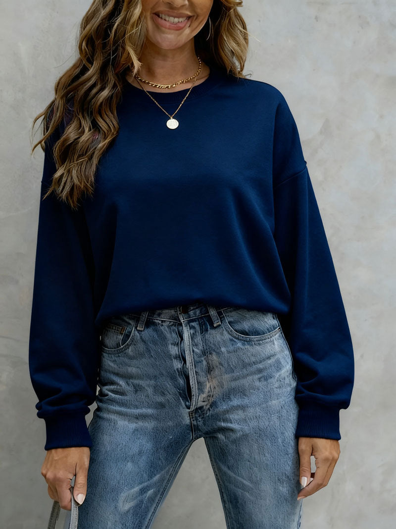 Women's Solid Color Casual Loose Crew Neck Sweaters