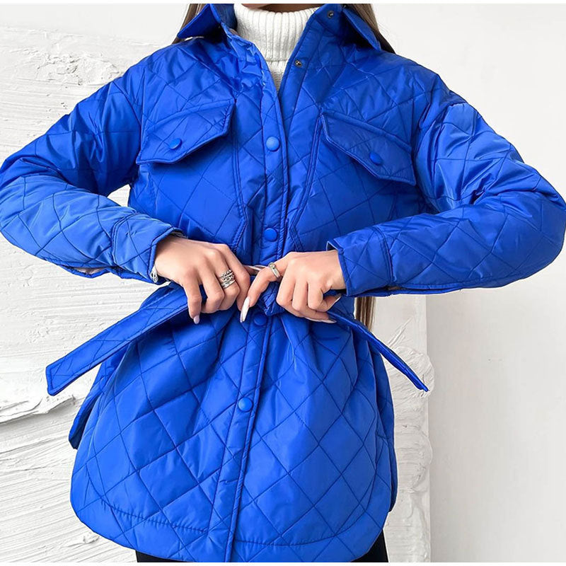 Women's Long Breasted Lapel Loose Warm Rhombus Coats