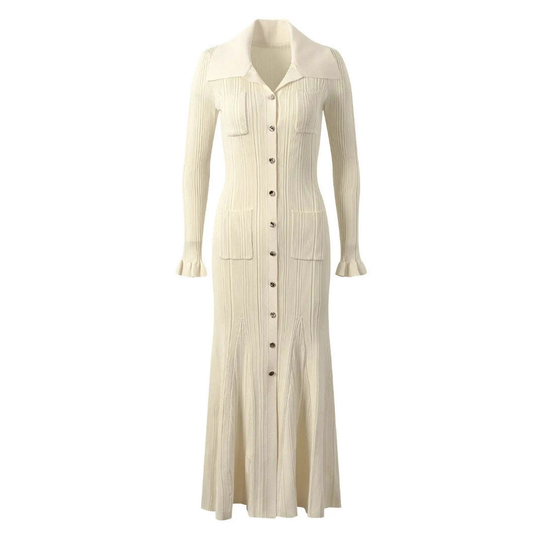 Women's French Elegant Lapel Single Breasted Long Dresses