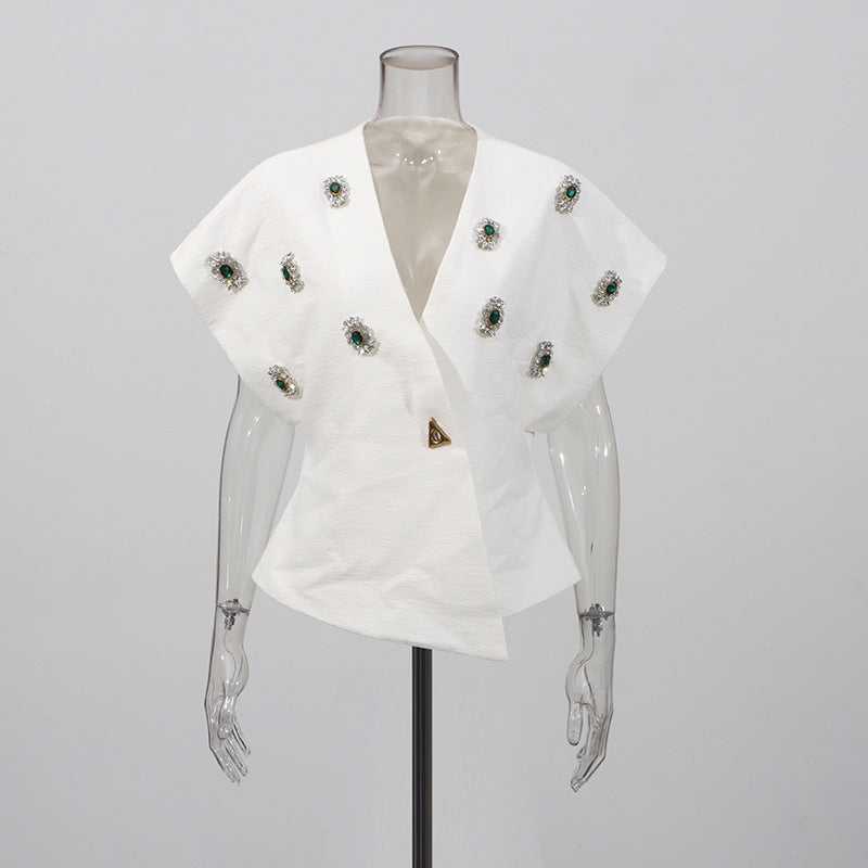 Women's French Style Autumn Diamond Asymmetric Sleeveless Coats