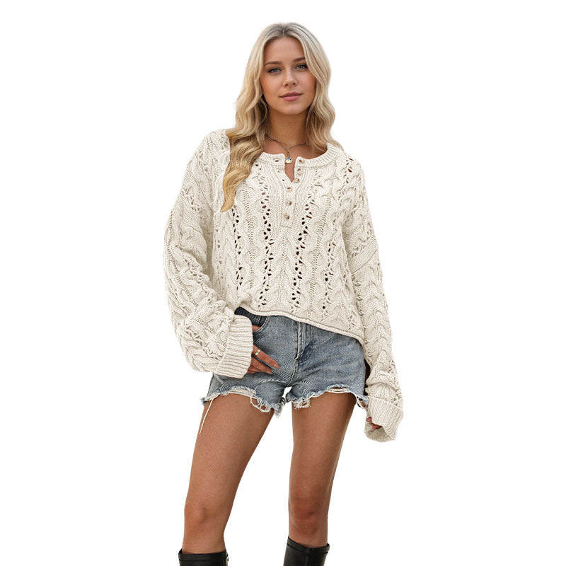 Women's Button Pullover Personalized Twist Loose Solid Sweaters