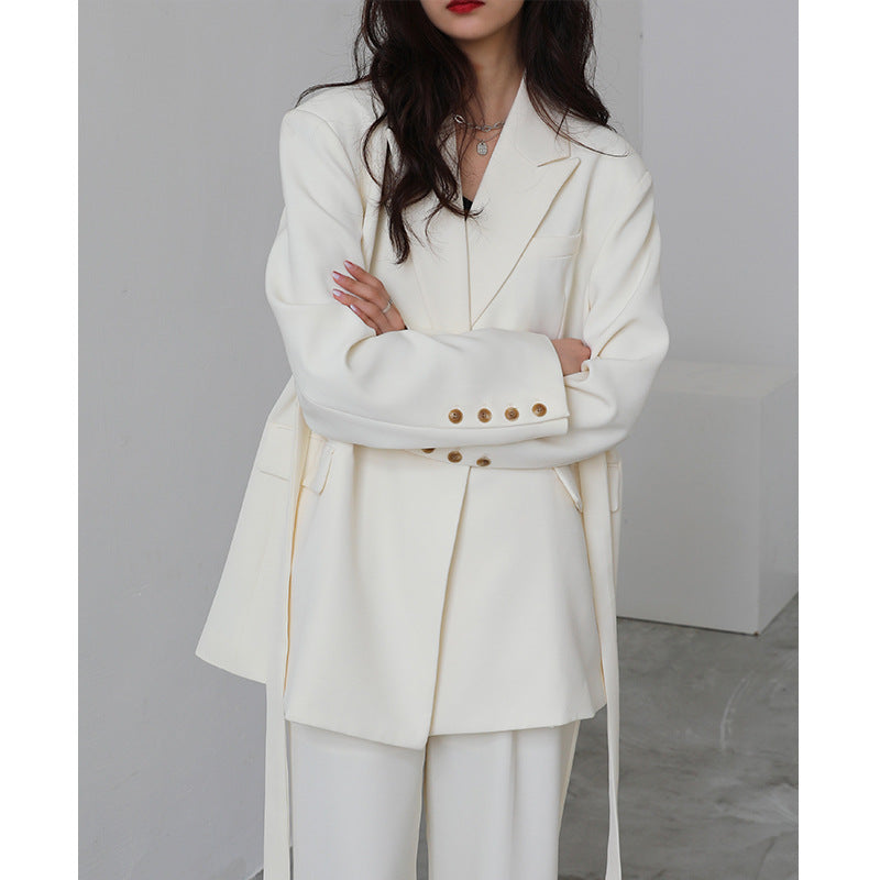 Women's White Set Design Sense Niche Wide Suits
