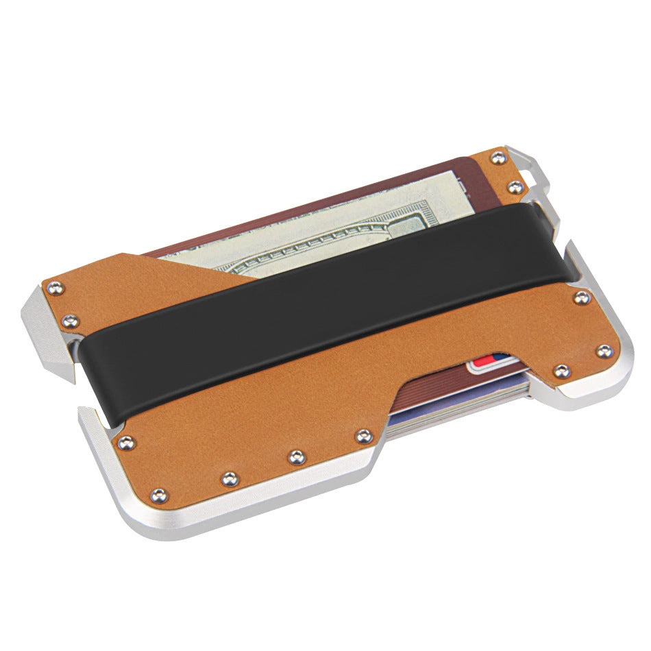 Metal Swiping Leather Stainless Steel Clamp Card Holder