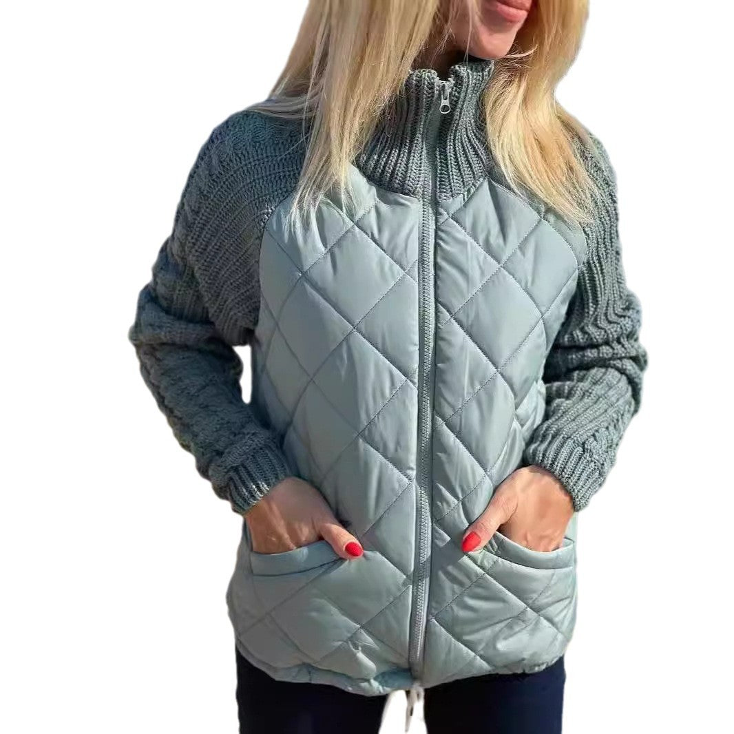 Women's Stand-up Collar Splicing Zipper Long Sleeve Coats