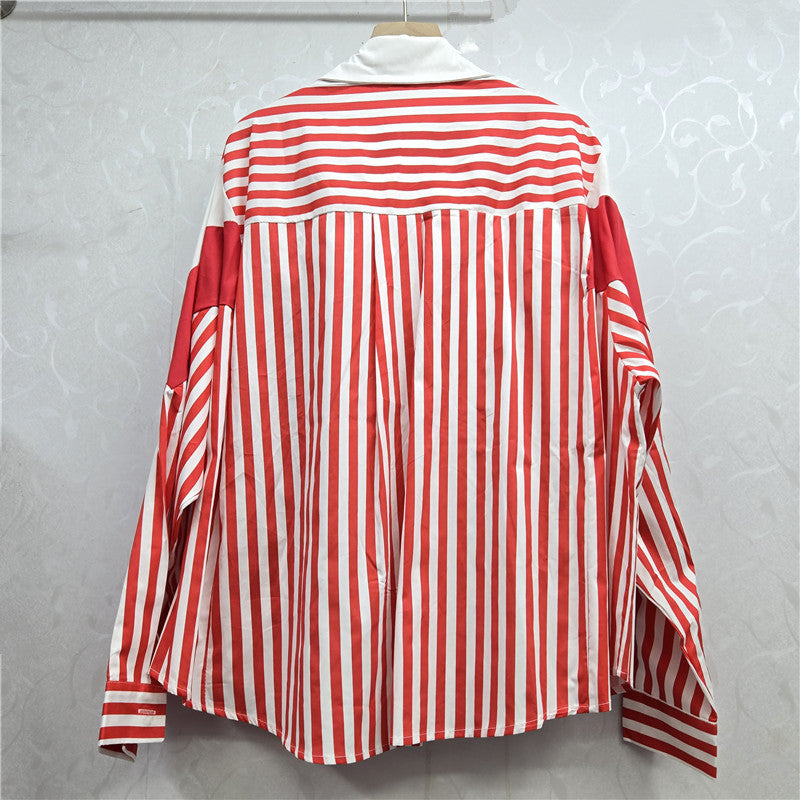 Women's Knitted Shirt Autumn American Stitching Contrast Blouses