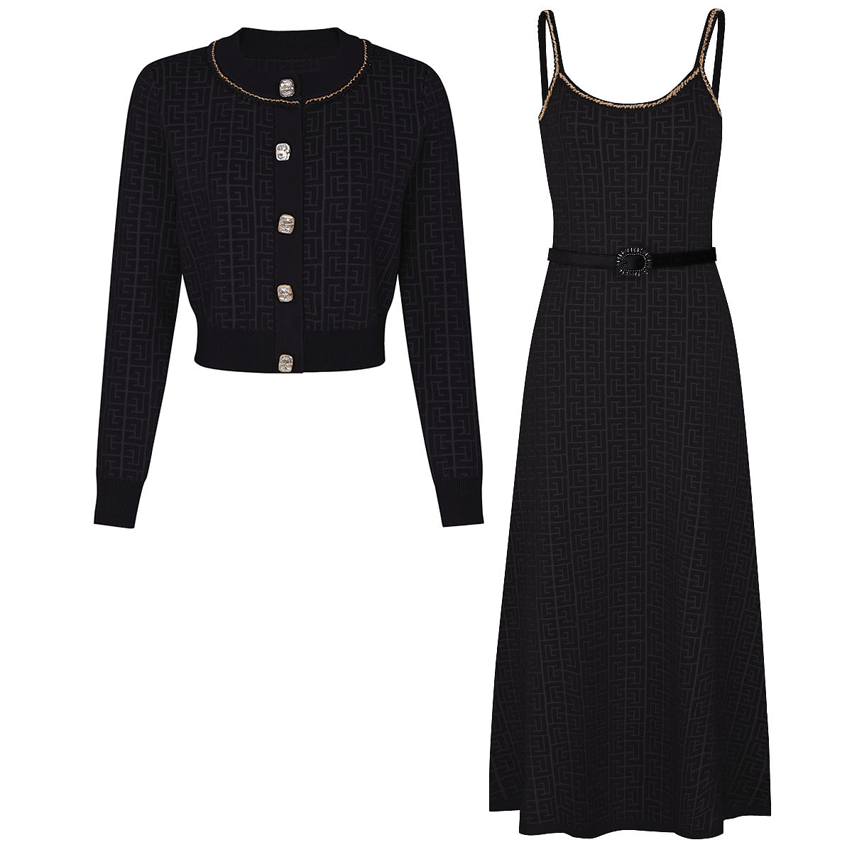 Women's Quality Fashion Knitted Popular Chain Belt Dresses