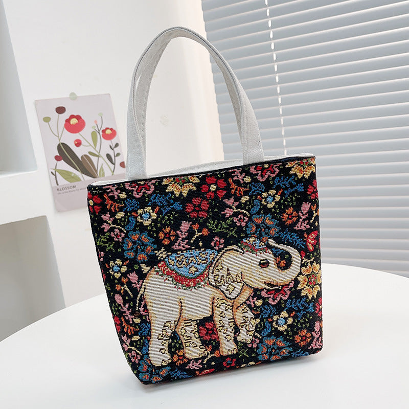 Ethnic Style Canvas Jacquard Embroidered Cartoon Handbags