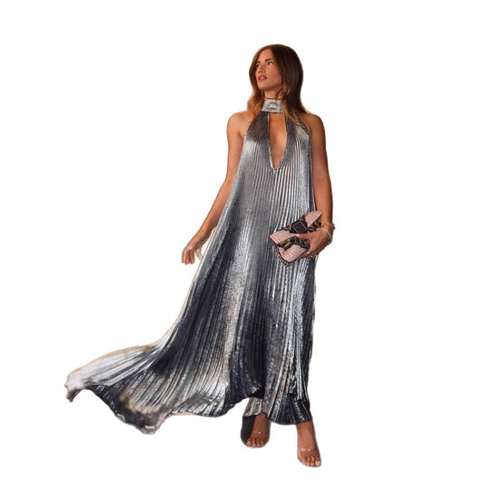 Women's Pressed Metallic Solid Color Dress Sleeveless Dresses
