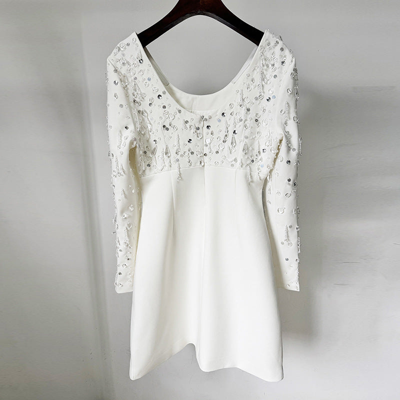 Fashion Long Sleeve Beads Rhinestones Dress Dresses