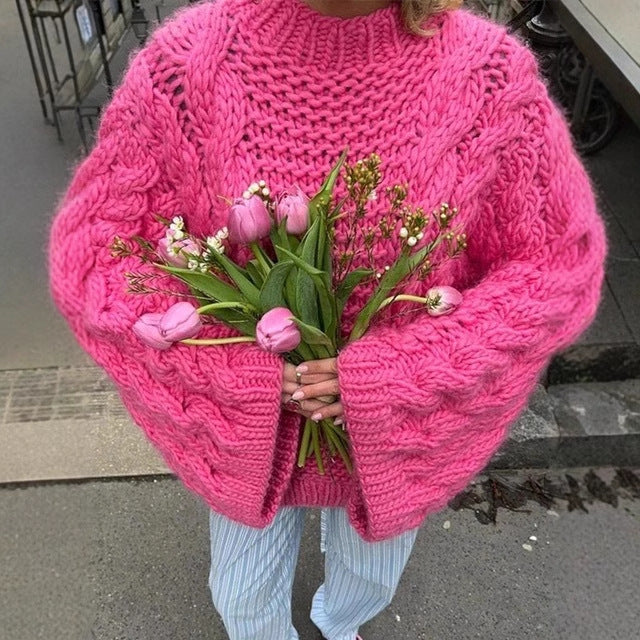 Autumn Twist Texture Round Neck Pullover Sweaters