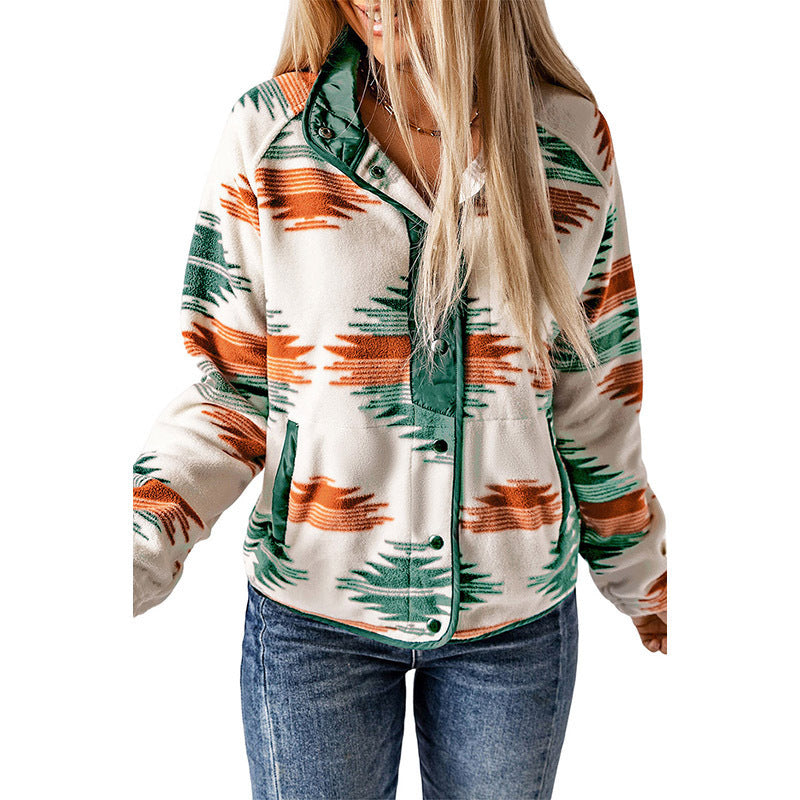 Women's Winter Ethnic Print Fashion Contrast Color Jackets