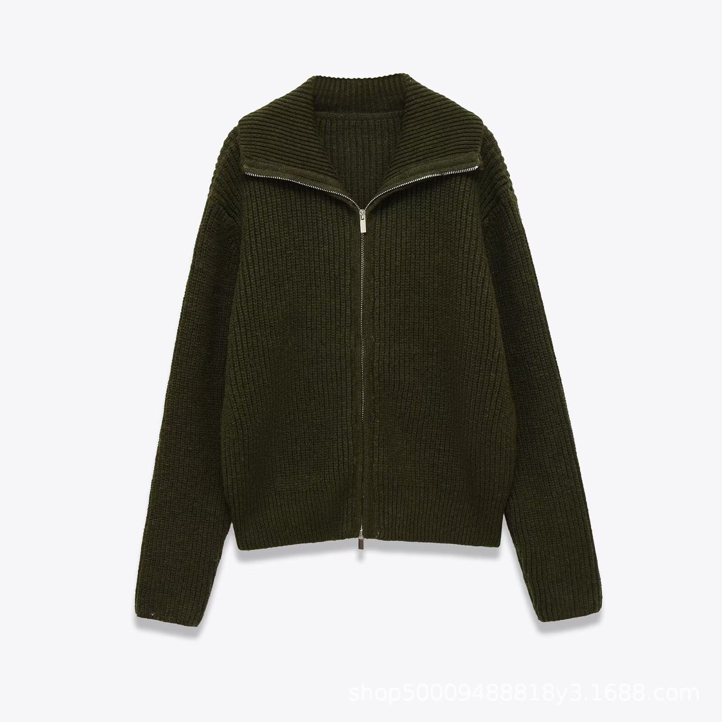 Pretty Double Zipper Lapel Casual Slimming Knitwear