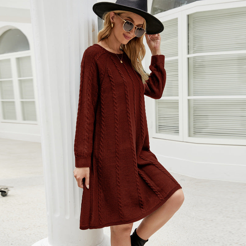 Long Dress Round Neck Twisted Loose Sweaters