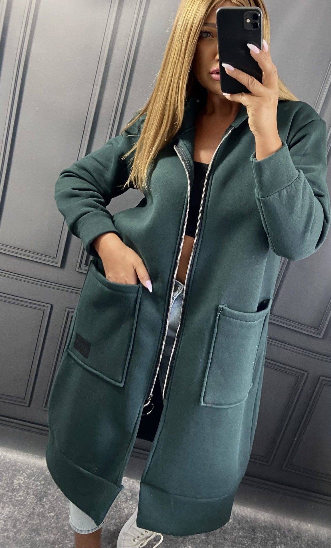 Knit Hooded Dress Brushed Hoody Casual Fashion Large Pocket Women's Sweater, Sweater