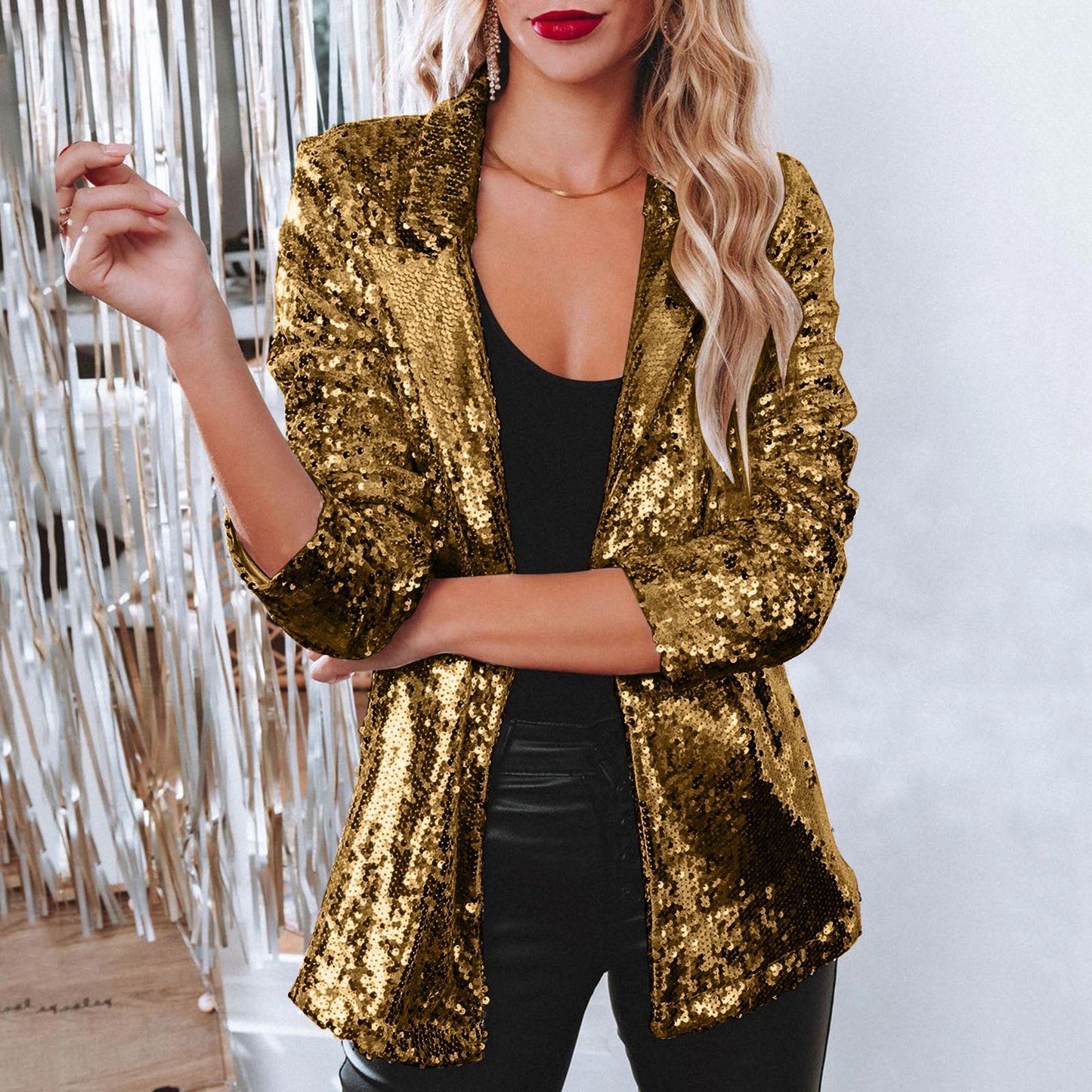 Casual Sequin Sequined Long Sleeve Commute Coats