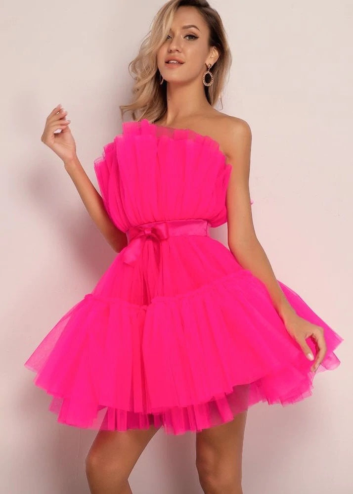 Tube Mesh Graceful Bow Puffy Dress Wedding Dresses