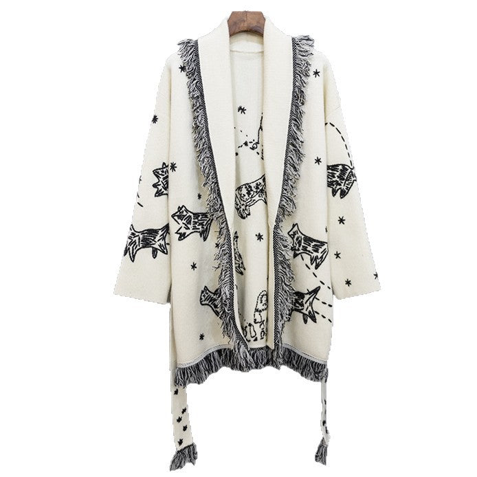 Women's Handmade Embroidered Loose Mid-length Christmas Sled Sweaters