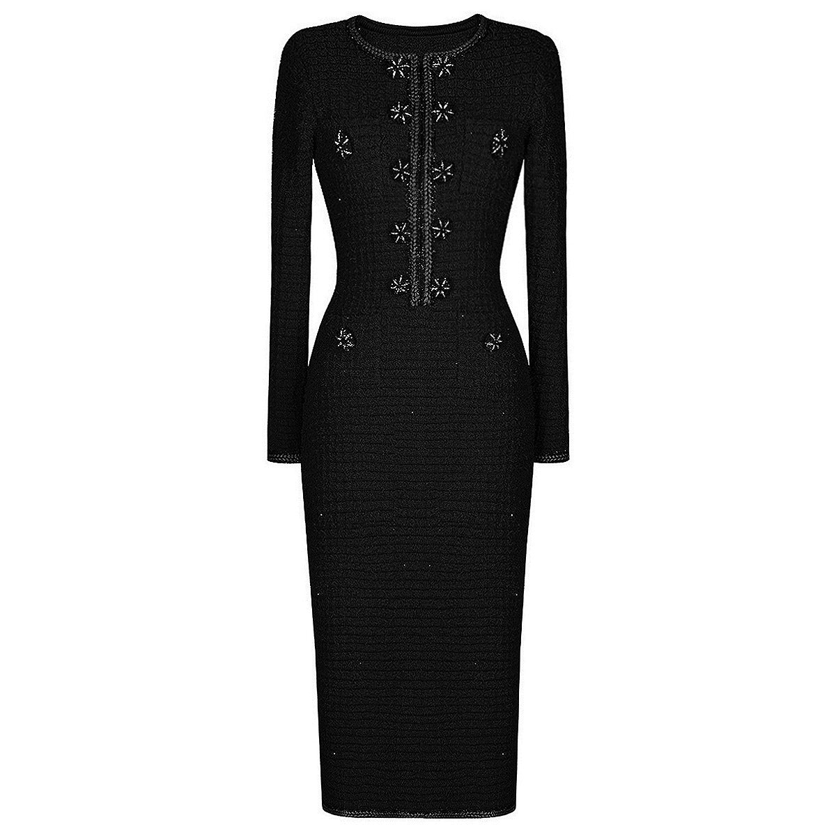 Elegant Woolen Knitted Fabric Round Neck Slim Dresses