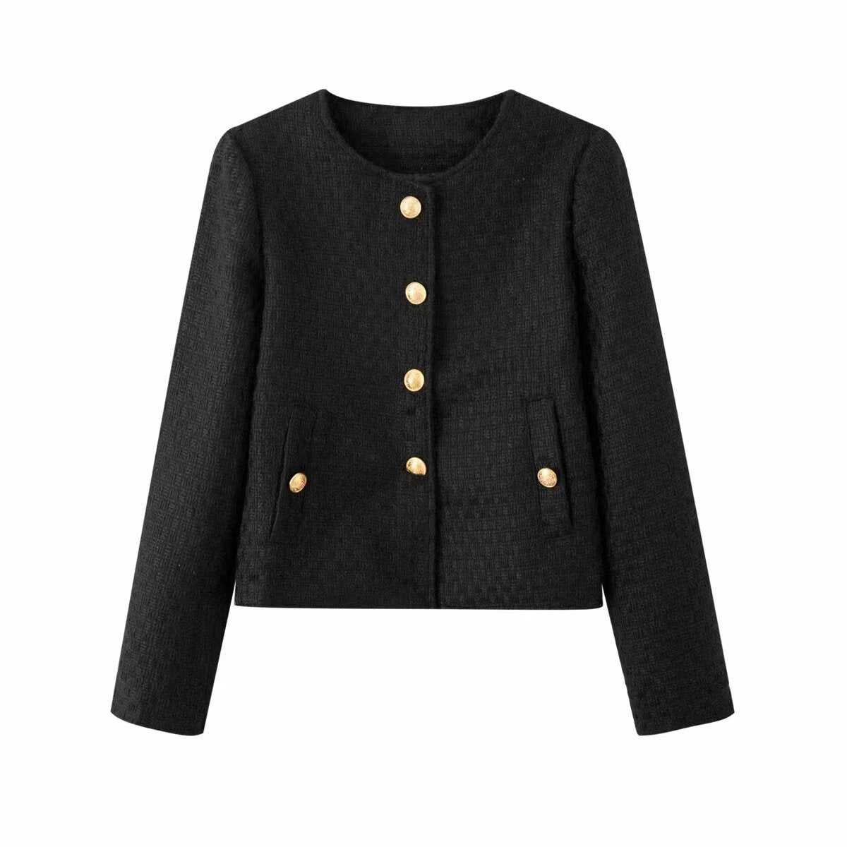 Women's Texture Autumn Versatile Round Neck Jackets