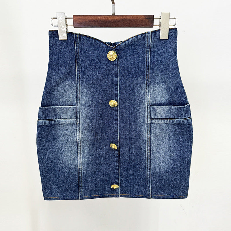 Durable Elegant Slim Double-breasted Washed Denim Small Suit