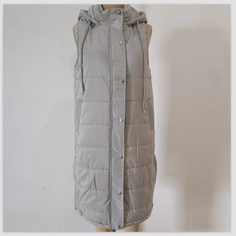 Hooded Single-breasted Mid-length Cotton Slim Fit Vests