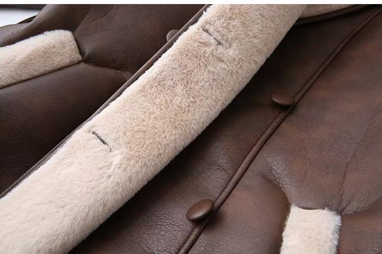 Women's Spring Two-tone Waistband Fur Leather Overcoat Clothing