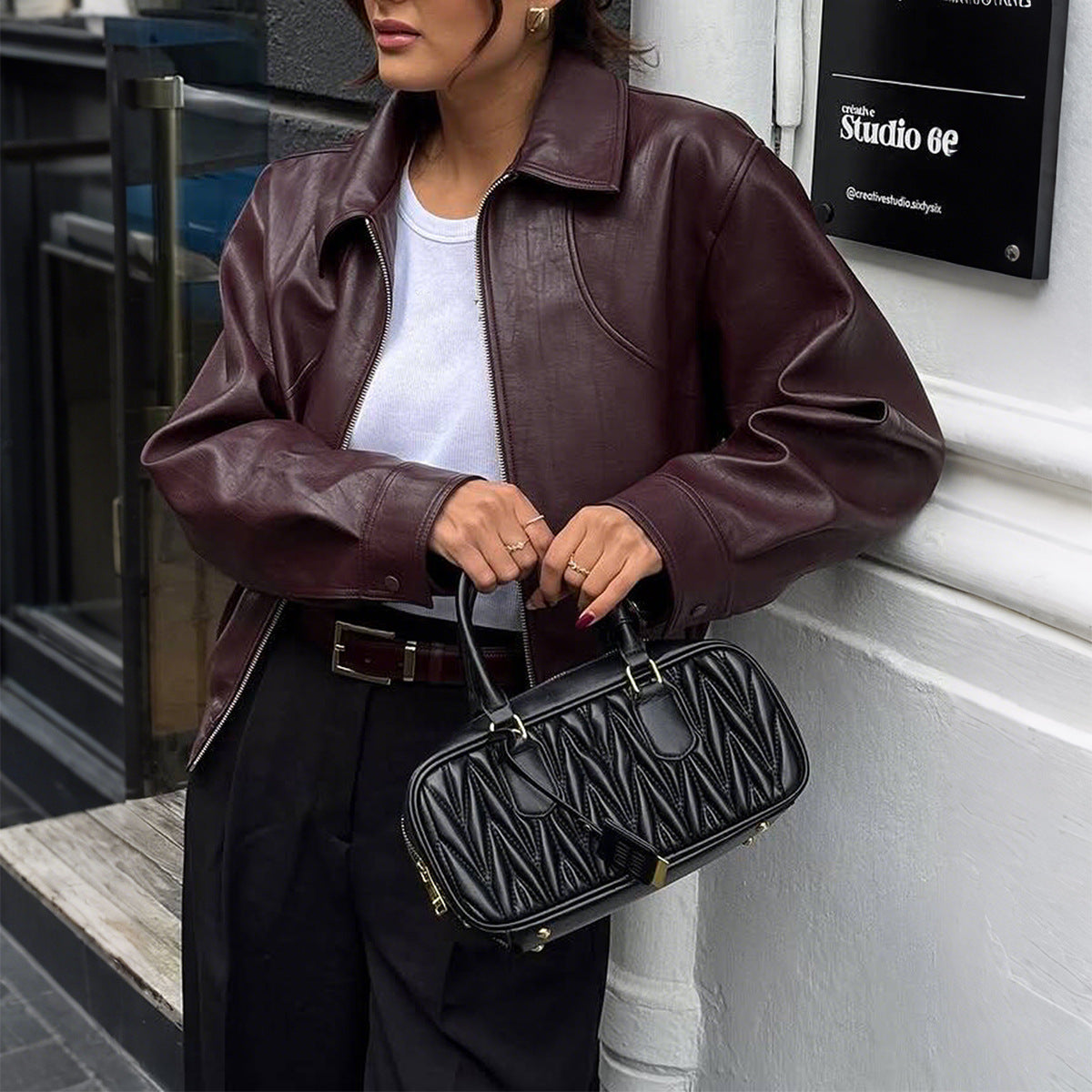 Women's Casual Vacation Style Long-sleeved Leather Coats