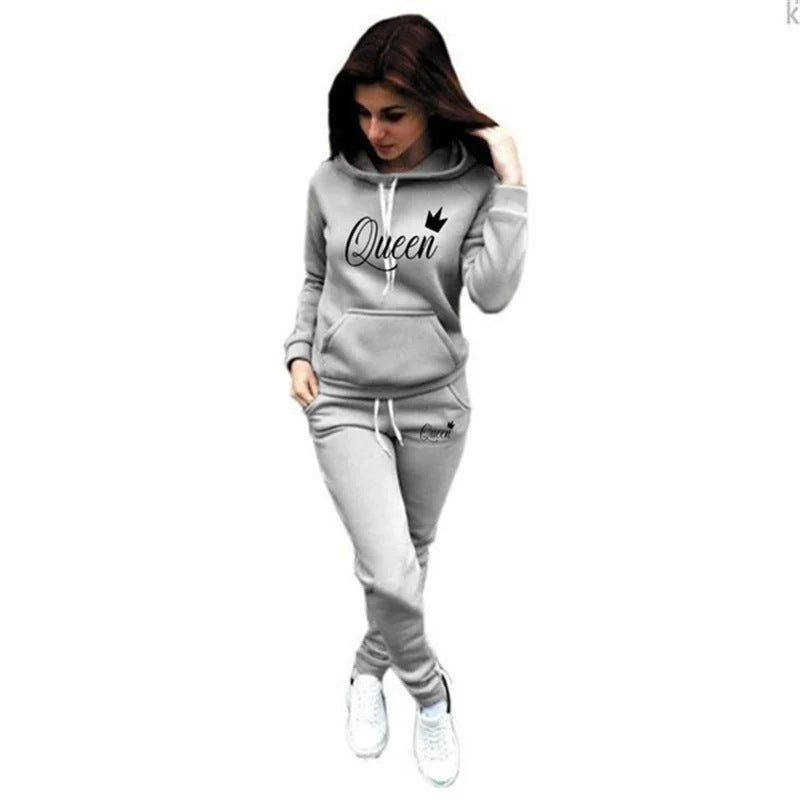 Women's Hooded Slim Fit Printed Korean Fashion Casual Suit