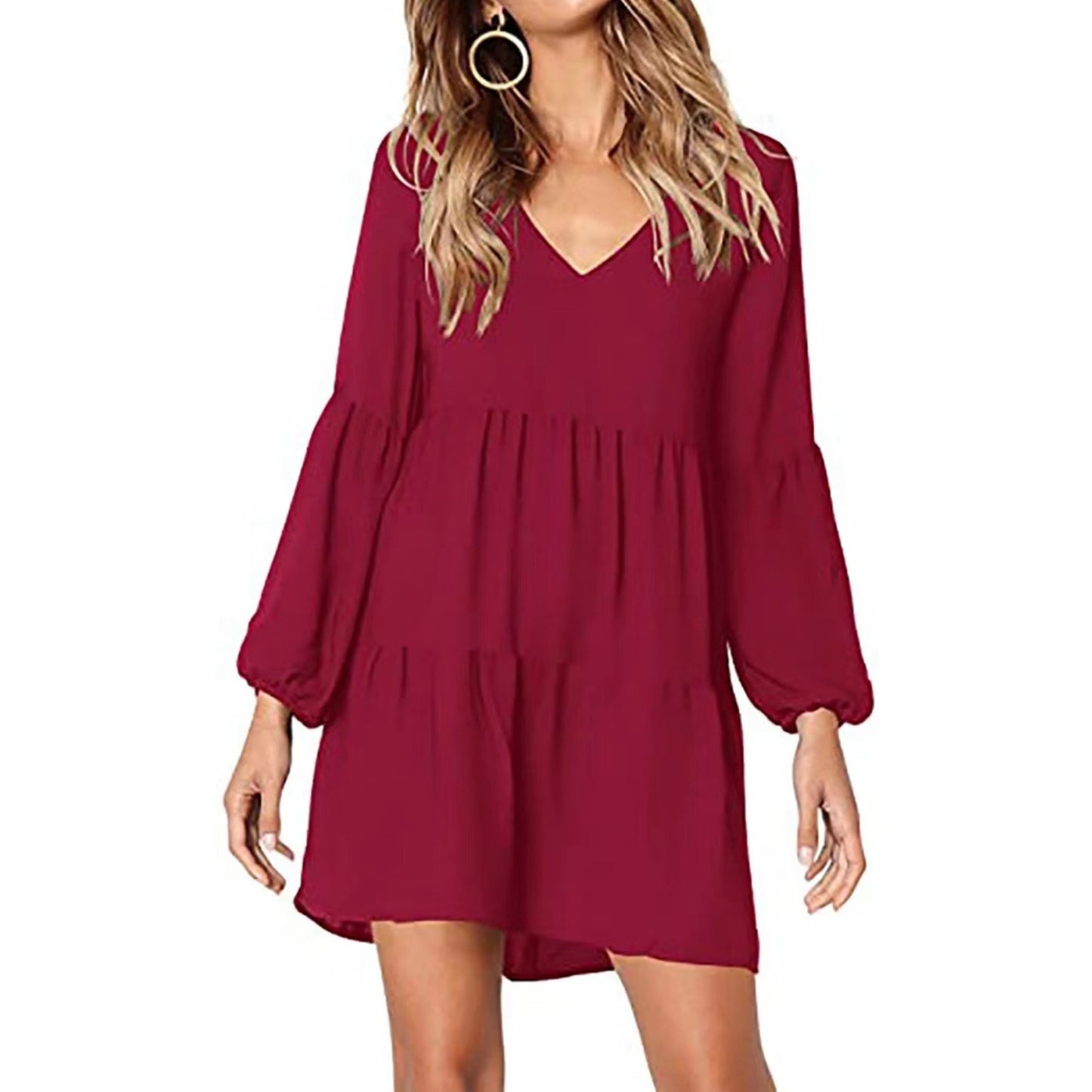 Solid Color Stitching Lantern Long Sleeve Jumpsuits