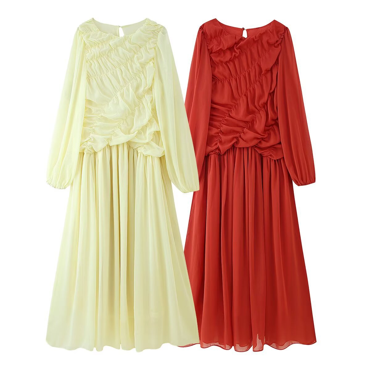 Women's Temperament Pleated Round Neck Versatile Slimming Dresses