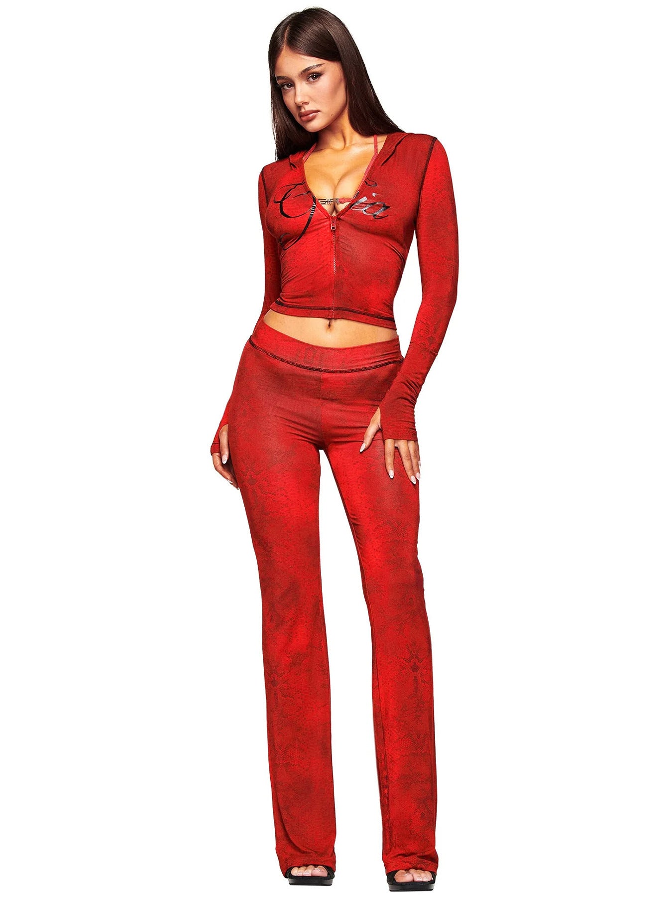 Women's Hooded Long Sleeve Thumb Hole Slightly Flared Two-piece Suits